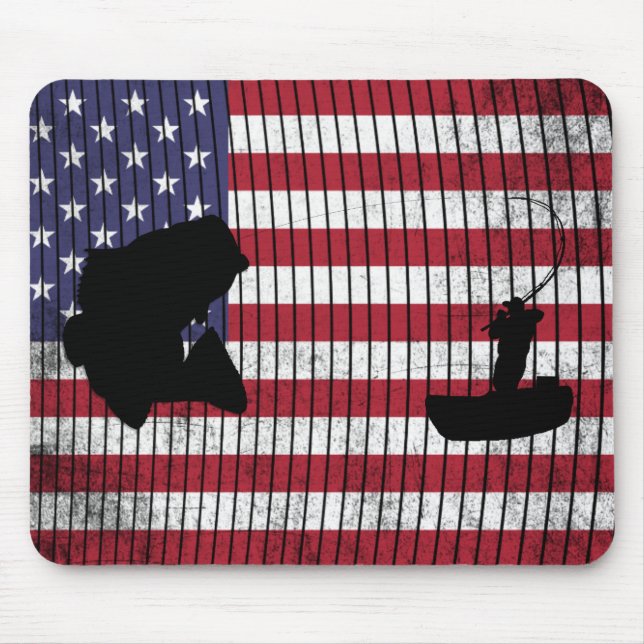 Mousepad Bass e pescador sobre a pesca de pavilhão american (Frente)