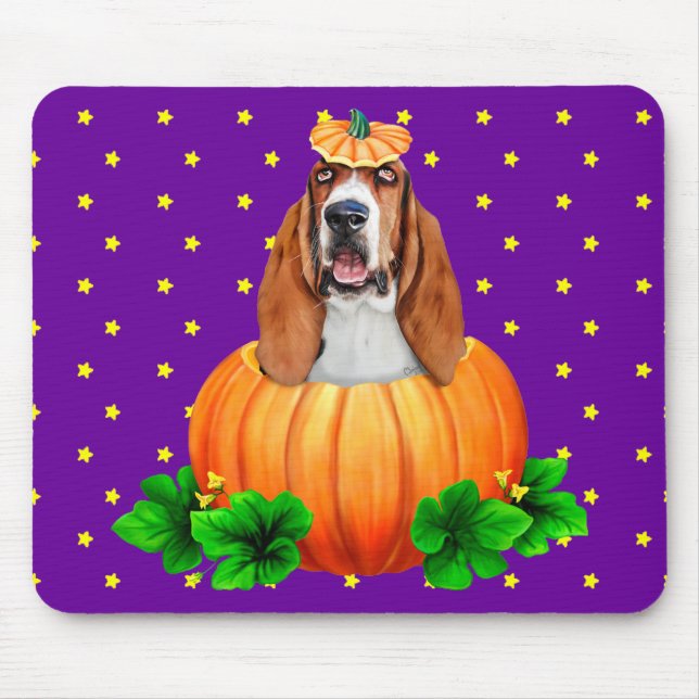 Mousepad Basset Halloween Jack-O-Lantern (Frente)