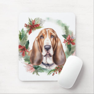 Mousepad Basset Hound Christmas Wreath Festivo Pup