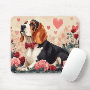 Mousepad Basset Hound com Rosas - Dia dos Namorados 