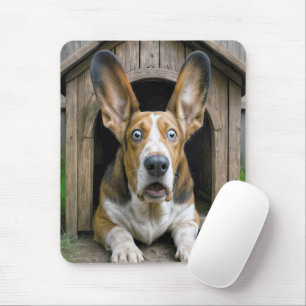 Mousepad Basset Hound Surpreso em uma Casa de Cachorro