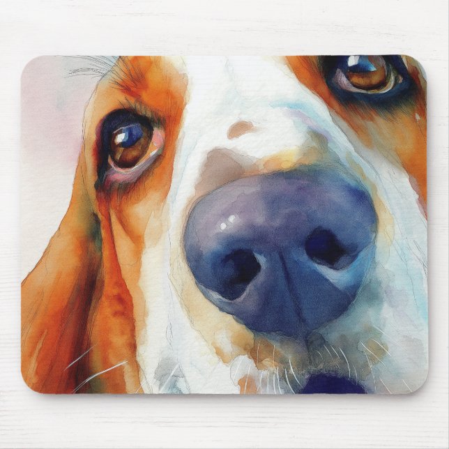 Mousepad Basset hound watercolor portrait (Frente)