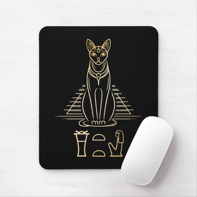 Mousepad Bastet com nome em hieroglifos e na Pirâmide do Eg (Com mouse)