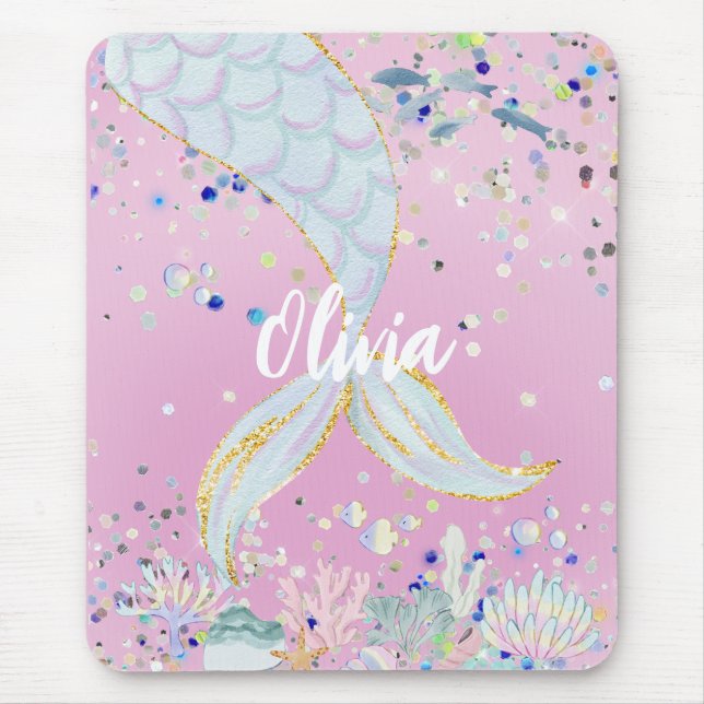 Mousepad Bateria De Sereia Com Glitter Whimsical Sob O Mar (Frente)