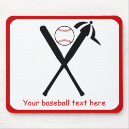 Mousepad Baterias cruzadas de baseball e boné preto, vermel