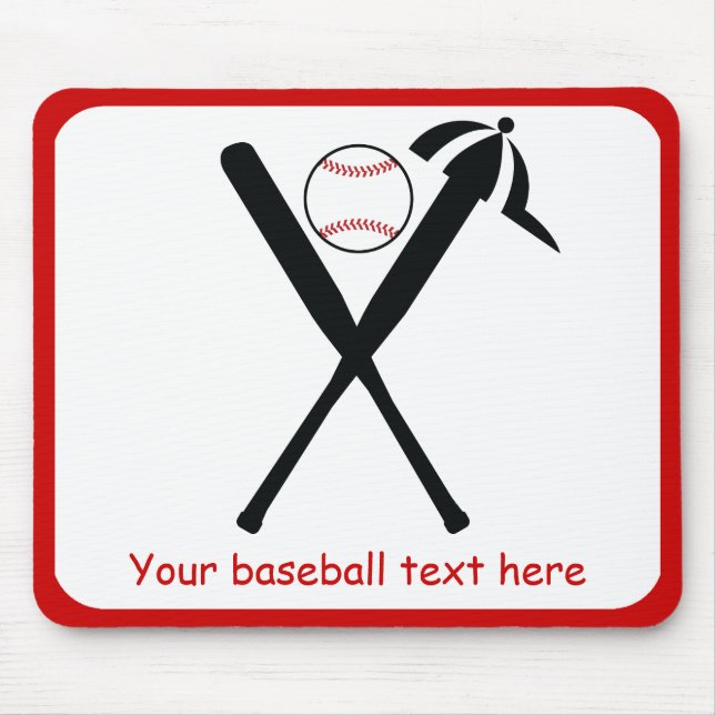 Mousepad Baterias cruzadas de baseball e boné preto, vermel (Frente)