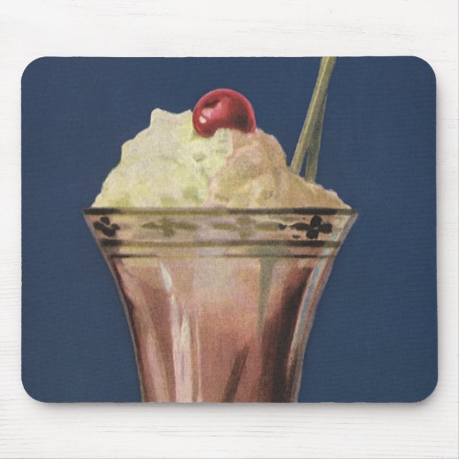 Mousepad Batido de Sorvete Antigo, Creme Chantilly e Cereja (Frente)