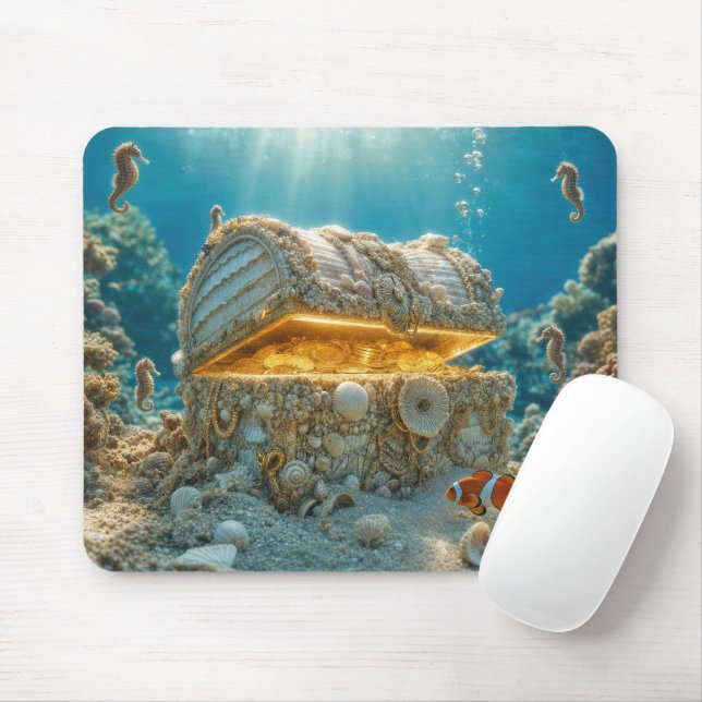 Mousepad Baú de Tesouro de Conchas Marinhas Subaquático com (Com mouse)