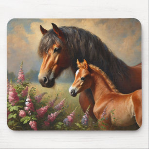 Mousepad Bay Mare com uma pintura de flores selvagens de Fo
