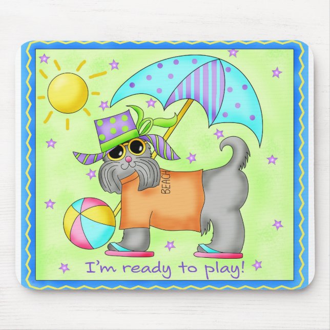 Mousepad Beach Dog Whimsy Art Green Blue (Frente)