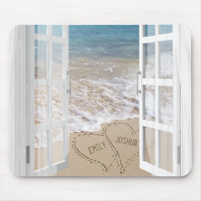 Mousepad Beach Sand Heart com janela aberta (Frente)