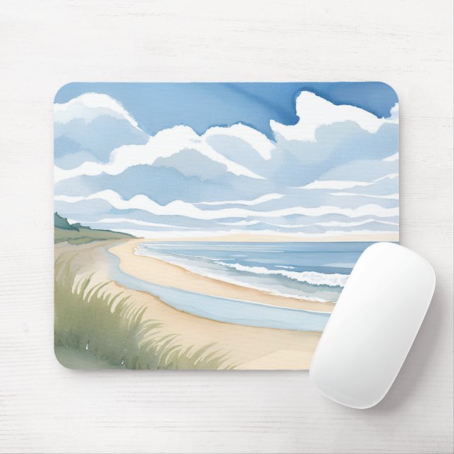 Mousepad Beach Shore Walk | Coastal Ocean Watercolor (Com mouse)