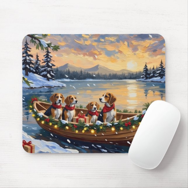 Mousepad Beagle Christmas Boat Holiday (Com mouse)