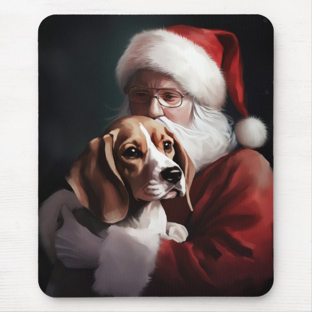 Mousepad Beagle Com Papai Noel Natal Festivo (Frente)