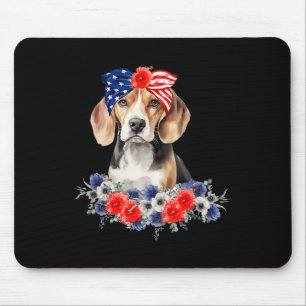 Mousepad Beagle Dog Bandana American Flag 4 De Julho