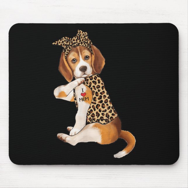 Mousepad Beagle Dog Lover Tee Adoro Mamãe Tatuagem Leopard  (Frente)
