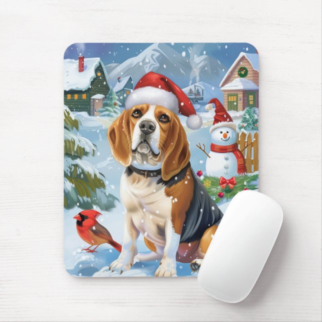 Mousepad Beagle Dog Winter Wonderland Natal Joy (Com mouse)