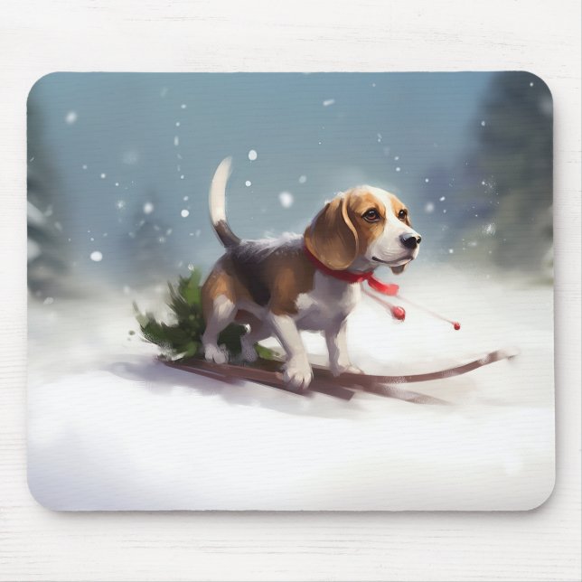 Mousepad Beagle Natal neve inverno (Frente)