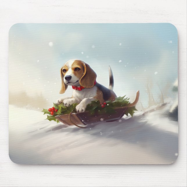 Mousepad Beagle Natal neve inverno (Frente)