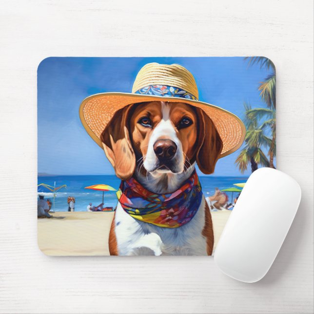 Mousepad Beagle on Beach, presente de verão para amantes de (Com mouse)