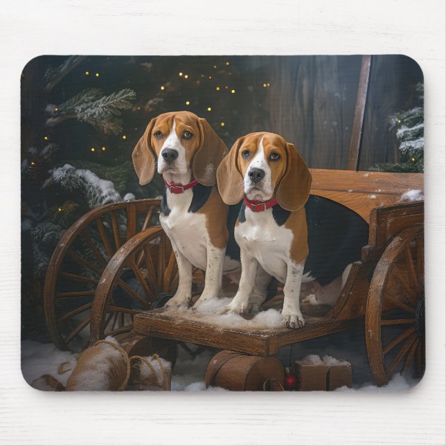 Mousepad Beagle Snowy Sleigh Decência de Natal (Frente)