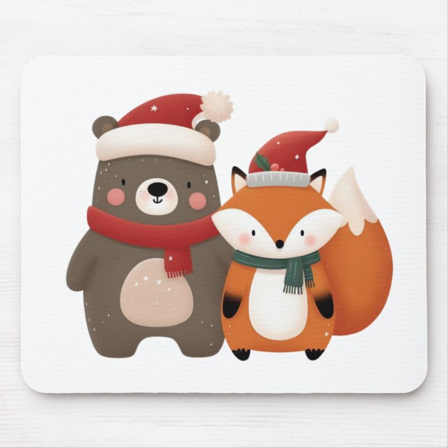 Mousepad Bear e Raposa Cubra de Natal/Inverno (Frente)
