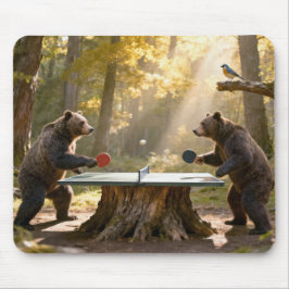 Mousepad Bears Playing Ping Pong in a Forest