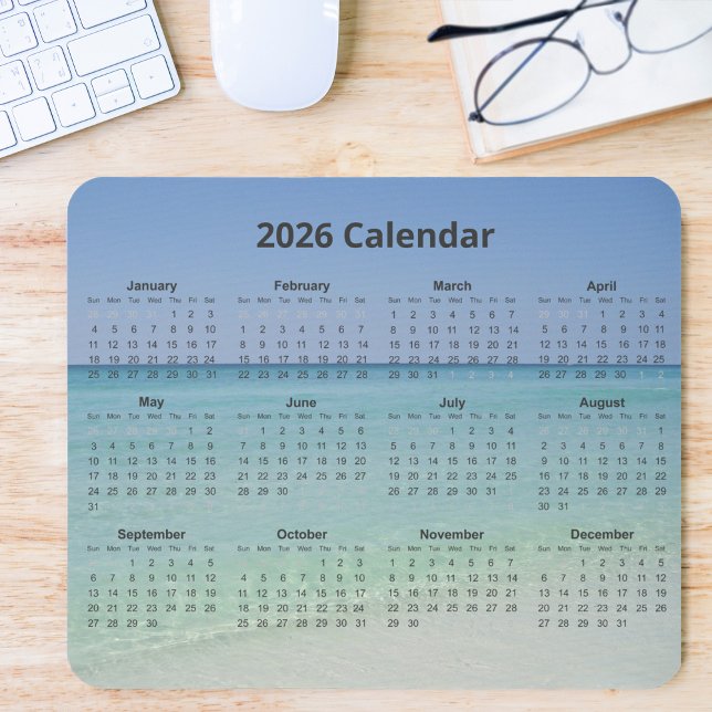 Mousepad Beautiful Beach Photography 2026 Calendar (Criador carregado)