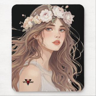 Mousepad Beautiful Floral Anime Girl – Soft Pastel Aesthe
