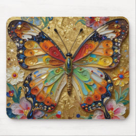 Mousepad Beautiful Impasto Butterfly and Flowers  