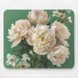 Mousepad Beautiful White & Pink Peonies On Green Background