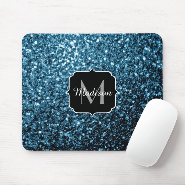 Mousepad Bebê azul claro monograma com brilho falso (Com mouse)