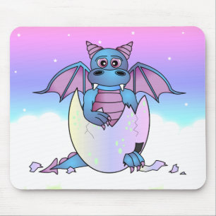 Mousepad Bebê bonito do dragão em ovo rachado - azul/roxo
