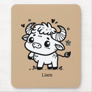 Mousepad Bebê Búfalo Fofo - Animal de Fazenda Kawaii