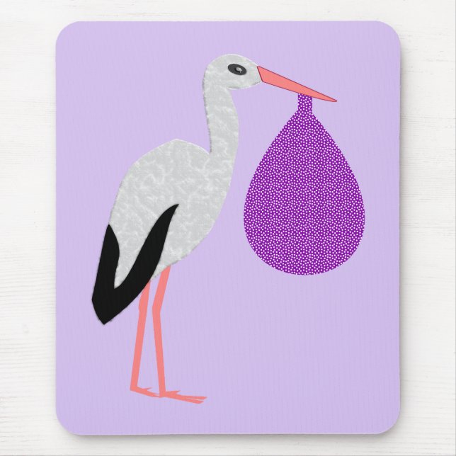 Mousepad Bebê Cegonha Neutro em Roxo (Frente)