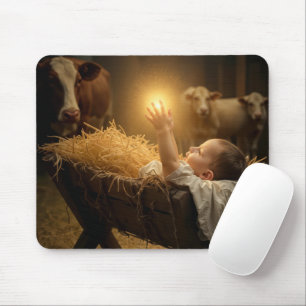 Mousepad Bebê de Natal em uma manjedoura de celeiro