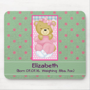 Mousepad Bebê de Urso Rosa-Rosa Personalizado