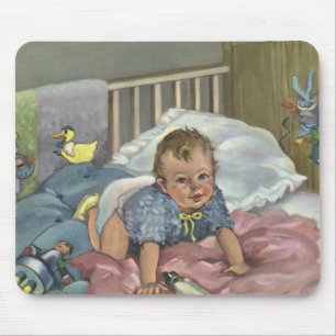 Mousepad Bebê Fofo Antigo Brincando no Berço, Hora da Sonec