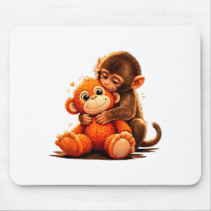Mousepad Bebê fofo macaco soco abraçando brinquedo de pelúc