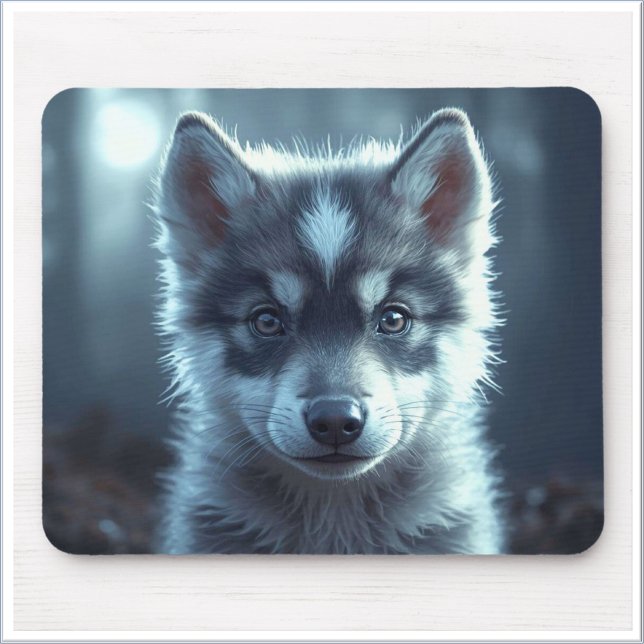 Mousepad Bebê Lobo Adorável ao Luar (Criador carregado)