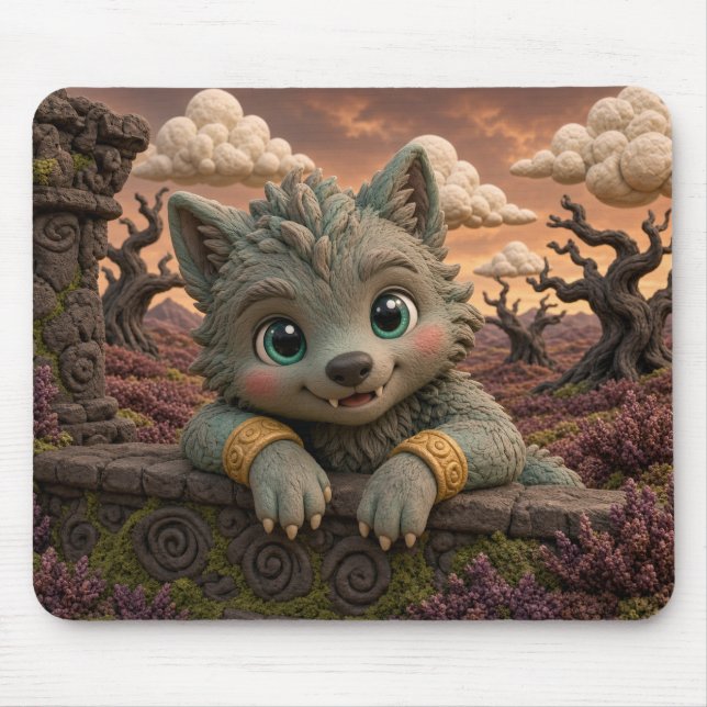 Mousepad Bebê Lobo Mau Fofo, Mitológico (Frente)