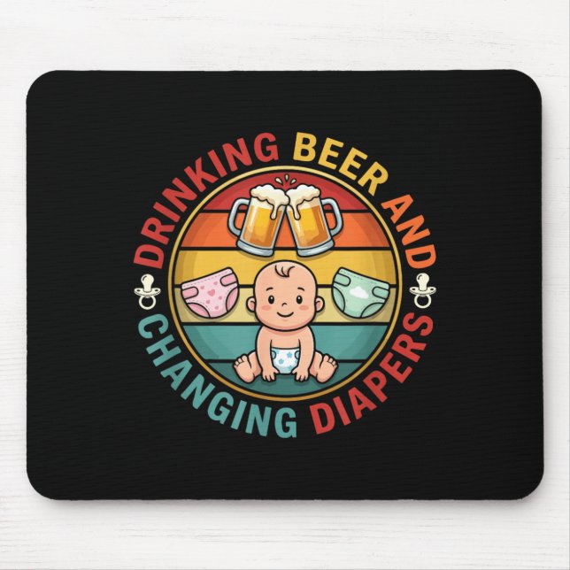 Mousepad Bebendo Cerveja E Trocando Fraldas Dia Dos Pais No (Frente)