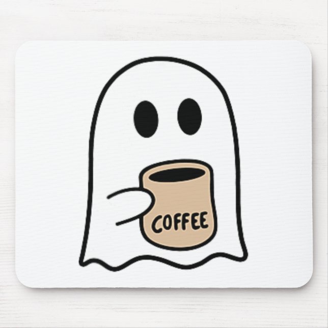 Mousepad Bebendo Fantasma Dia de as Bruxas engraçado De Caf (Frente)
