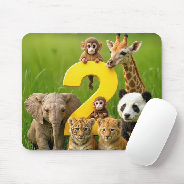 Mousepad Bebês Animais Africanos Com um Número Dois (Com mouse)