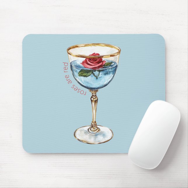 Mousepad Bebida de Vidro Flor Rosa Vermelha Azul Dourada (Com mouse)