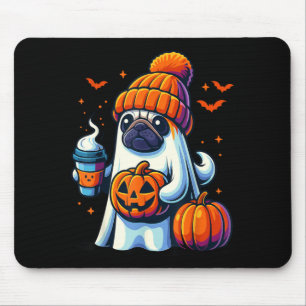 Mousepad Bebidas de Abóbora Ghost Dog Beanie Outono Hallowe