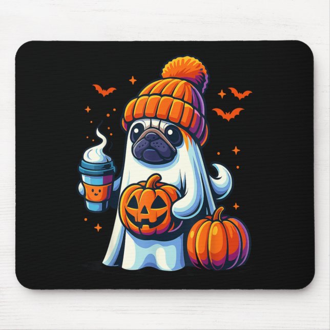 Mousepad Bebidas de Abóbora Ghost Dog Beanie Outono Hallowe (Frente)
