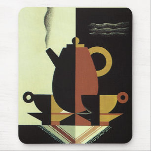 Mousepad Bebidas de Drinks Vintage Cafeteira com Xícaras