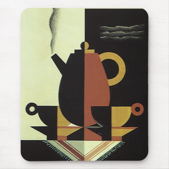 Mousepad Bebidas de Drinks Vintage Cafeteira com Xícaras (Frente)