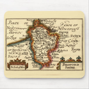 Mousepad Bedfordshire County England Antigo Mapa Antiquário
